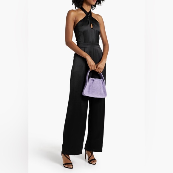 PAIGE Almara Black pleated satin wide-leg jumpsuit Size 8 & 4 NWT